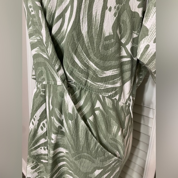 Size 9/10 Wild Dress Vintage 1980s Green White Floral Leaf Print Collared Dress - Picture 3 of 6